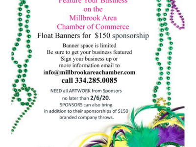 Showcase YOUR business with the Millbrook Area Chamber of Commerce Mardi Gras Float