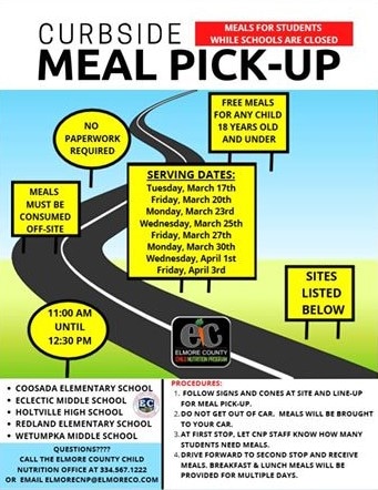 Elmore County Child Nutrition Program to Provide Pick-Up Meals at Multiple School Sites Beginning March 17
