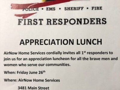 Area First Responders Invited to Appreciation Lunch at AirNow in Millbrook Friday from 11 a.m. to 1 p.m.