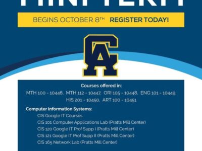 CACC Second Mini Term Begins Oct. 8 at Multiple Locations including Prattville