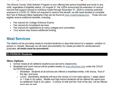 CNP Update: USDA Extends Free Meals For Elmore County Students Through December 31