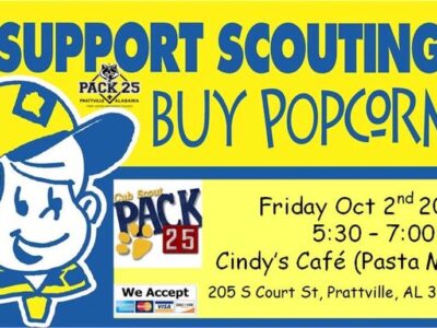 Cub Scout Pack 25 of Prattville Having Popcorn Sale Today from 5:30 to 7 p.m.