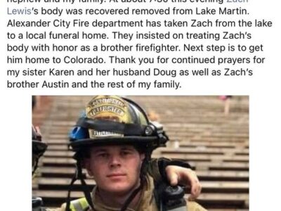 Body Recovered from Lake Martin; GoFundMe Account Established for Firefighter’s Family