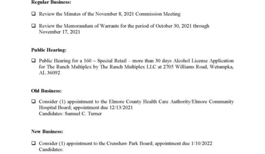 Elmore Commission Meeting Tonight; Full Agenda, Public Hearing on Alcohol License for The Ranch Multiplex