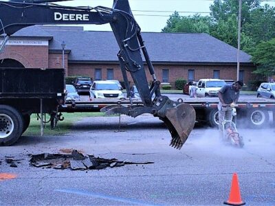 Public Works Spend Morning Resolving Road Depression in Downtown Prattville