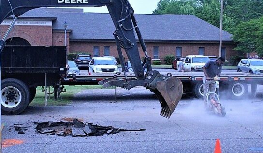 Public Works Spend Morning Resolving Road Depression in Downtown Prattville