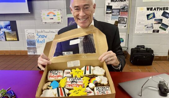 Meteorologist James Spann visits Millbrook Middle School