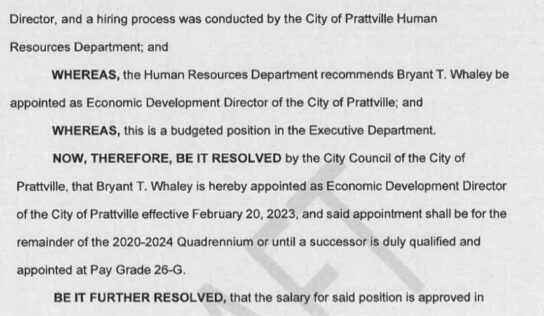 Prattville Council to meet tonight at 6 p.m.; Will consider Appointment of Economic Development Director