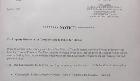 The future of Coosada’s police/fire jurisdictions: Public Meeting May 1 at Town Hall