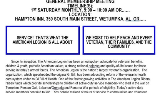 American Legion Post 231 of Wetumpka Looking for new Members