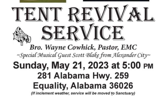 Equality Methodist to host Tent Revival Service May 21