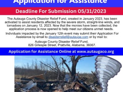 Autauga County Disaster Relief Fund–Application Process NOW Open!