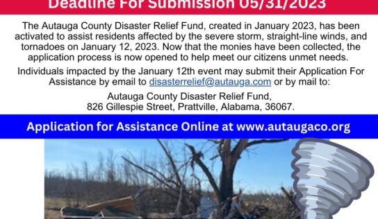 Autauga County Disaster Relief Fund–Application Process NOW Open!