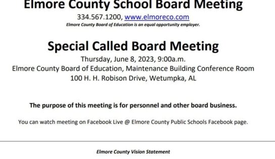 Special Called Board Meeting for Elmore County is June 8