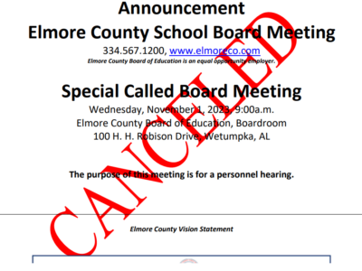 Elmore County Board of Education meeting Canceled for Nov. 1