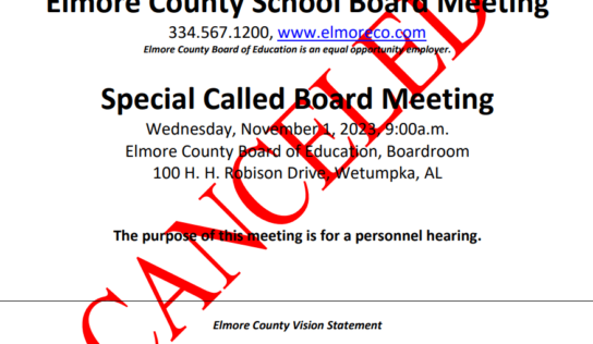 Elmore County Board of Education meeting Canceled for Nov. 1