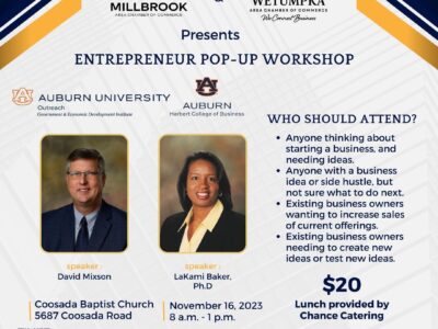 Entrepreneur Pop-Up Workshop slated for Nov. 16 at Coosada Baptist Church