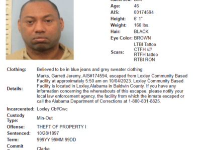 Inmate Escapes from Loxley facility in Baldwin County