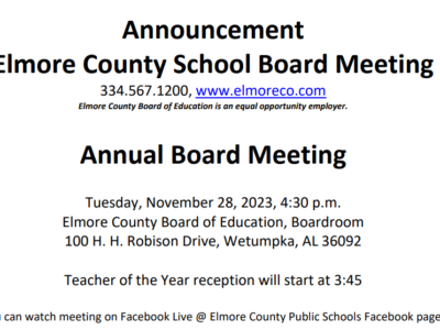 Elmore County Schools: Teacher of the Year reception, Annual Board Meeting is Nov. 28