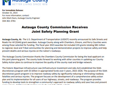 Autauga County Commission receives Joint Safety Planning Grant