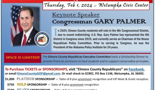 Elmore County Republican Scholarship Dinner will feature Congressman Gary Palmer Feb. 1