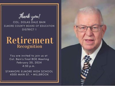 Retirement recognition for Dale Bain is Feb. 20 at School Board meeting