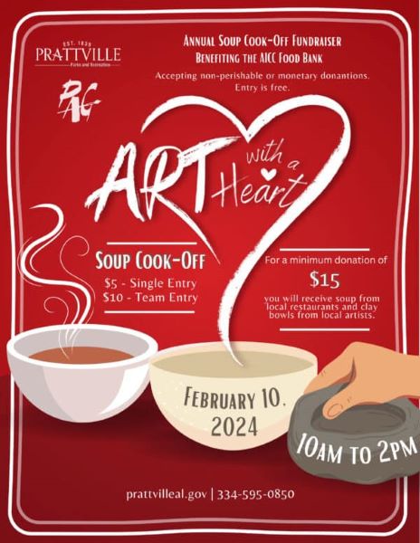 Prattauga Art Guild to host annual “Art with a Heart” soup event fundraiser for the Autauga Interfaith Care Center Food Bank