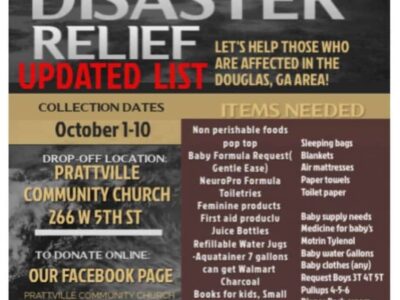 Prattville Community Church hosting bake sale, asking for donations for Hurricane relief
