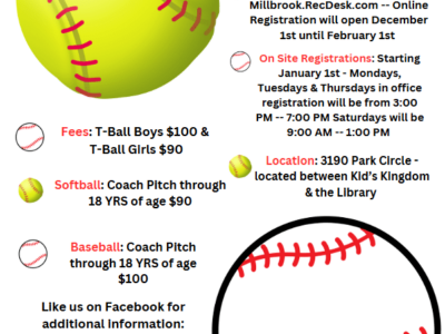Register now for Millbrook Spring Baseball, Softball; Deadline is Feb. 1