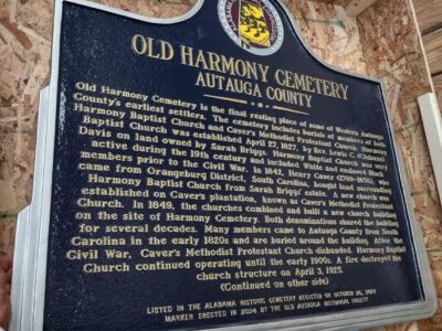 Old Harmony Cemetery in Autauga County to receive Historical Marker
