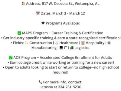 ECFRC offers FREE Career training, college credit opportunities in Wetumpka