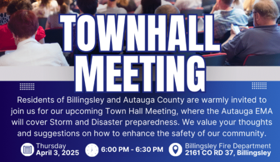 Billingsley Volunteer FD to Host Town Hall Meeting with Autauga EMA on Disaster Preparedness