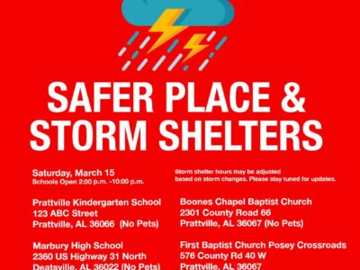 Prattville Kindergarten, Marbury High to open as storm shelters with approaching storm threat
