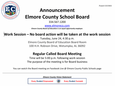 Elmore County School Board meeting set for June 24