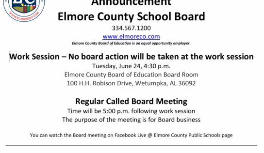 Elmore County School Board meeting set for June 24