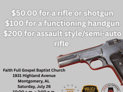 CrimeStoppers hosting another Gun Buyback event in Montgomery Saturday