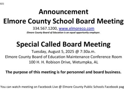 The Elmore County School Board to hold special called meeting August 5