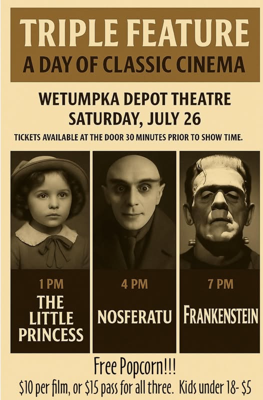Triple Feature: A Day of Classic Cinema coming to Wetumpka Depot Theatre